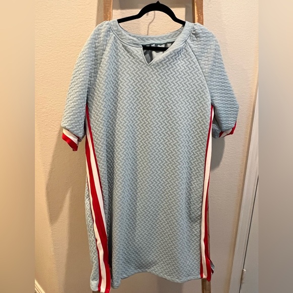 Plus size blue  Quilted Dress with Red Stripes - Picture 1 of 2